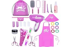 Gifts2U Hair Salon Toys for Girls, 26 Pcs Realistic Girl Beauty Salon Playset Hair Styling Set with Blow Dryer, Barber Costume Apron, Scissors and Stylist Accessories.