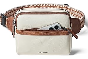 LATMAP 3L Fanny Pack Crossbody Bags for Women Men 4-Zipper Pockets Belt Bag Sling Waist Pack Faux Leather Chest Bag Purse Bei