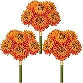 Briful Mums Artificial Flowers, 18 Stems Orange Spider Chrysanthemums Silk Flowers, 3 Bunches Realistic Faux Flower for Home Farmhouse Decor, Weddings Vase Filler