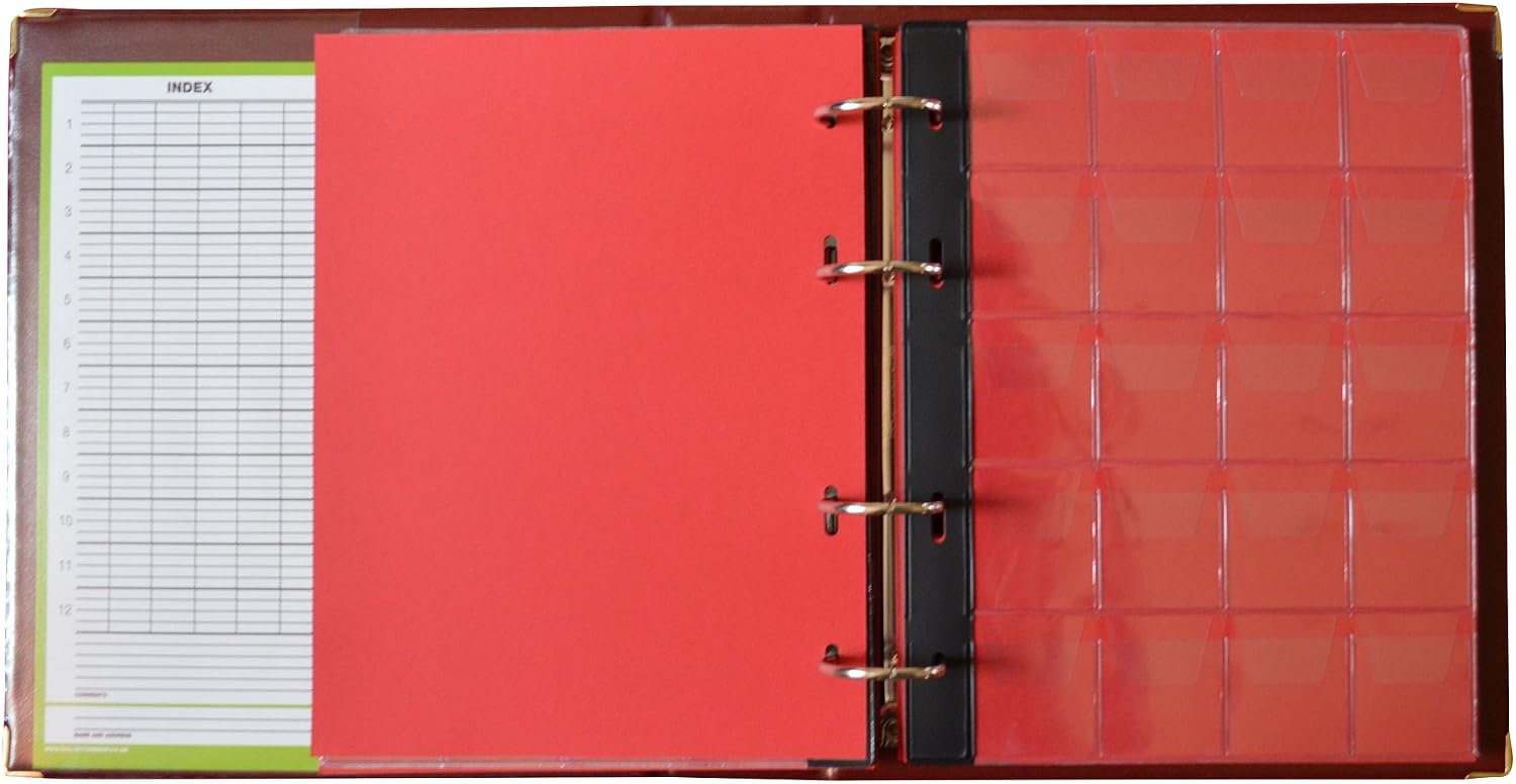 COLLECTOR Coin Album for 300 Mix Sizes - Brown, 21 x 23 x 5.5 cm (8.3 x 9 x 2.2 inches), 160mm x 210mm Pages, Red Dividers + Index - Image 4