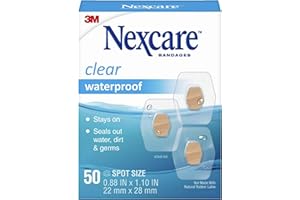 Nexcare Waterproof Clear Bandages, Covers And Protects, 360 Degree Seal Around The Pad Offers Protection Against Water, Dirt, And Germs, 0.88 x 1.1 in, 50 Count(Pack of 3)