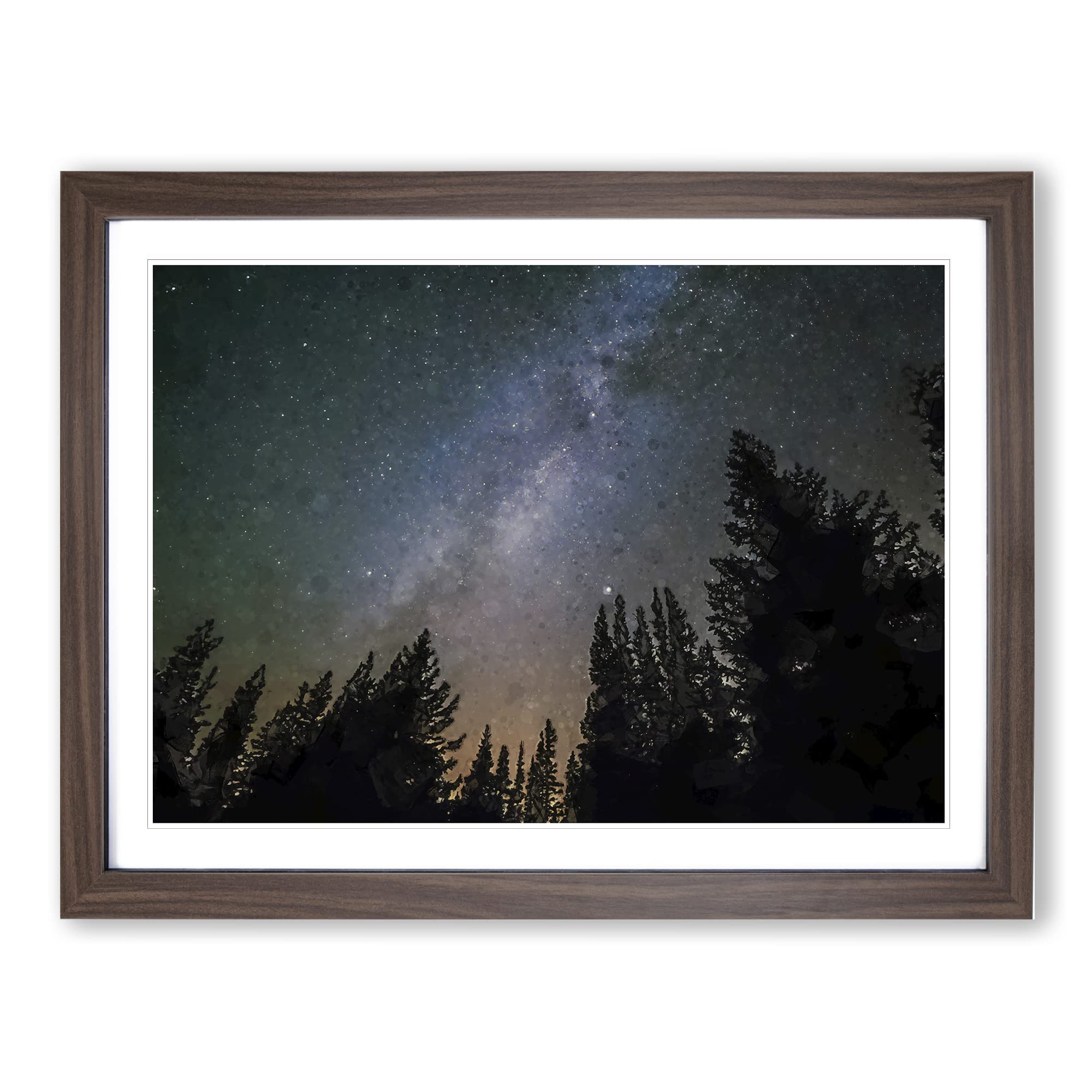 The Milky Way Above A Forest In Abstract Modern Art Framed Wall Art Print, Ready to Hang Picture for Living Room Bedroom Home Office Décor, Walnut A3 (46 x 34 cm)