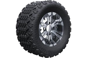 GOLF CART TIRE SUPPLY 10" VAMPIRE Gunmetal Golf Cart Wheels and 20x10-10 DOT All Terrain Golf Cart Tires - Set of 4