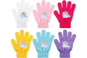 QKURT 6 Pairs Kids Gloves Age 5-12, Winter Warm Magic Gloves, Girls Colorful Full Finger Gloves Soft Thermal Mittens with Nov