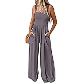 KIRUNDO Womens Jumpsuit 2026 Summer Casual Loose One Piece Overalls Smocked Sleeveless Wide Leg Rompers With Pockets