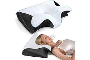Memory Foam Pillow, Ergonomic Contour Pillow for Neck Tension, Cervical Neck Pillow for Side, Back and Stomach Sleepers with 