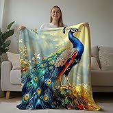 HUNXIAOJ Peacock Blanket Peacock Throw Blanket for Couch Peacocks Gifts Animal Throw Warm Soft Flannel for Girls Boys Woman Adults Bed Sofa Couch (50 in x 60 in)