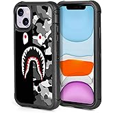 Compatible with iPhone 13 Case iPhone 14 Case Cool Camo Black White Shark Street Fashion Design for Boys, 3-Layer Rugged Shockproof Hard Plastic Bumper Silicone Rubber Heavy Duty Protection Cover