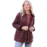 SAGEFINDS Portland Barn Jacket w/Corduroy Accents, Hidden Front Zipper w/Snap Closure, Hideaway Hood, Drawstring, Pockets