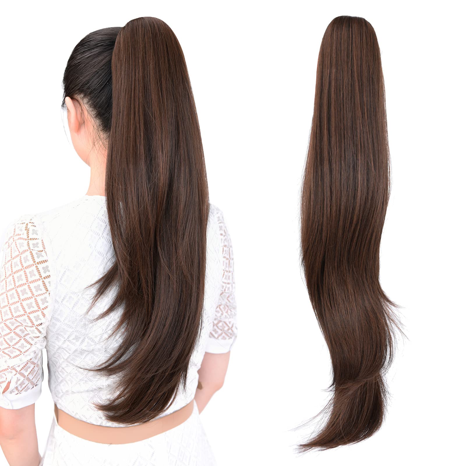 Photo 1 of ponytail extension,24" claw clip hair extensions ponytail Long straight Hair Extension Natural Looking Synthetic Hairpiece for Women Medium Brown