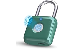 Pothunder Fingerprint Padlock, Smart Metal Keyless Fingerprint Lock, Waterproof, USB Rechargeable, for Gym, School, Luggage, Backpack, Suitcase, Green