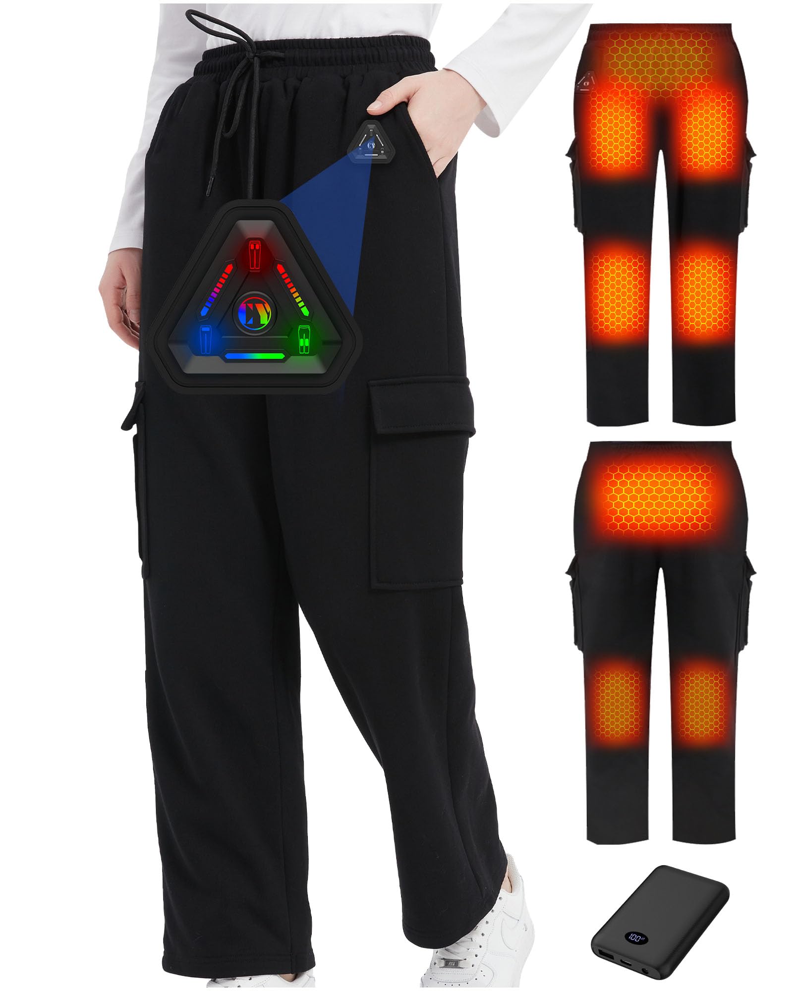Photo 1 of Women Heated Pants, Cargo Baggy Sweatpants for Womens, 2025 Upgraded 7.4V 10000mAh Battery Pack & Heating Element (US, Alpha, XX-Large, Regular, Regular, Black)
