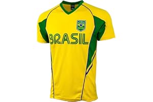 Icon Sports Boy's Brazil Performance Jersey, Youth Sizes Brazil Futbol Shirt, Brasil Soccer Short Sleeves Tee Shirt
