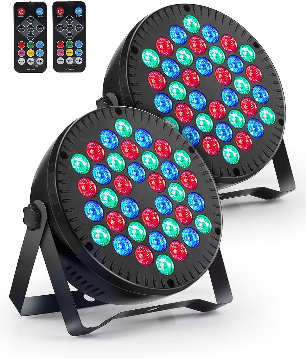 MOSFiATA 2 Pcs RGB Par Lights 36 LED DMX Sound Activated Remote Control