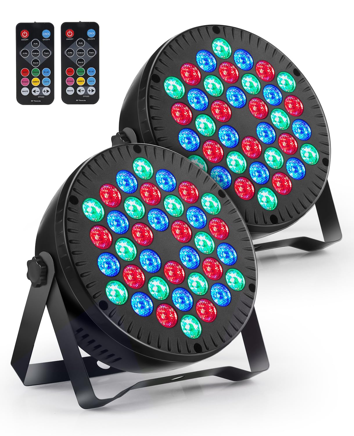 MOSFiATA 2Pcs Par Lights, 72W RGB 36 LED Stage Light Sound Activated DMX Control, 7 Modes Disco Lights with Remote Control Stage Lighting, DJ Par Party Light for Club KTV Disco Party