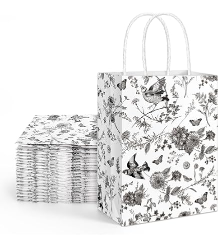 32Pcs Blue White Floral Paper Gift Bags – Hydrangea Bird Design, 6.3x3.1x8.7 Inch With Handles, Party Favor Supplies - View #4