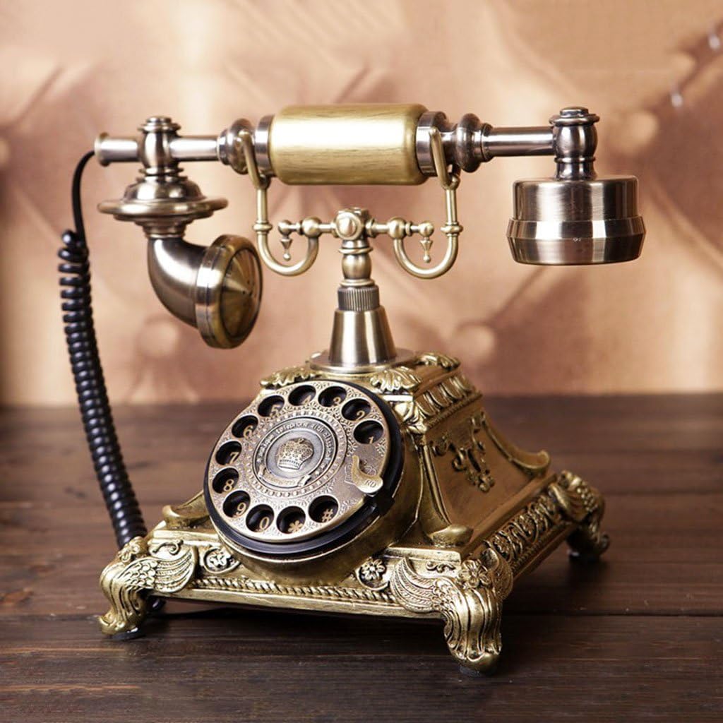 Xi Man Shop Landline phone Antique Telephone Continental Retro Old-fashioned Nostalgic Home Office Landline Metallic Rotation Ringtones Brown brass (Size : B(rotate the key))