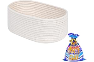 CubesLand Empty Gift Basket,Small Woven Storage Basket,Shelf Closet Basket Bin,Baby Toy Cute Basket for Organizing,Halloween Basket,Christmas Basket,Easter Basket（Cello Bag+White Basket+ Ribbon）