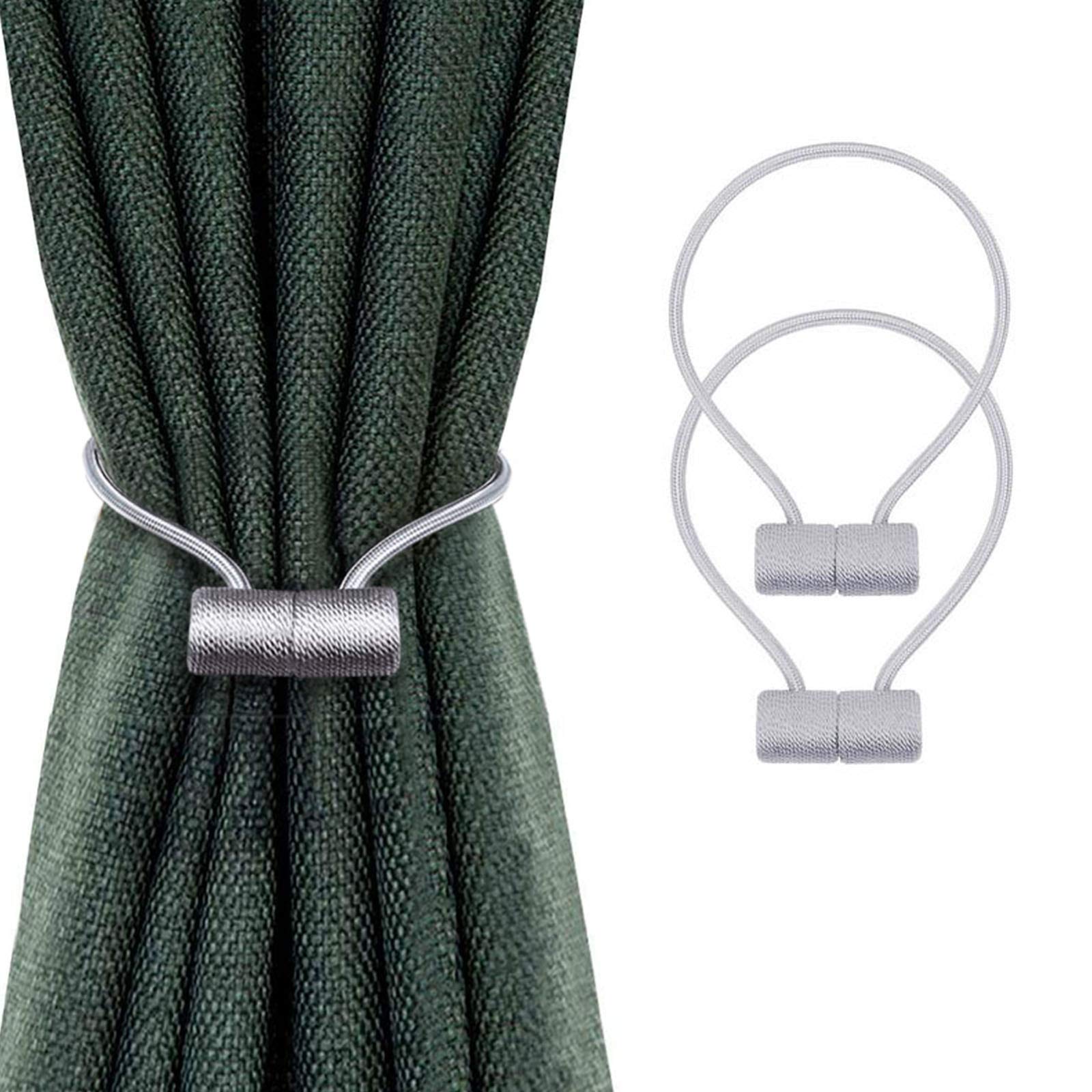 SUOXU 2 Pieces Magnetic Curtain Tiebacks, Curtain Clip Cord Buckle, Curtain Weaving Clip, Used for Home Office Cafe Decorative Buckle, No Need to Perforate Magnetic Snap Curtain Strap (Grey)