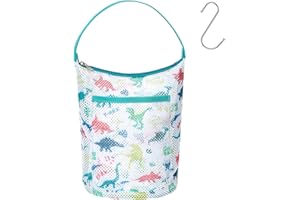 BrainyBees Kids Mesh Shower Caddy - Small Boys Shower Bag Portable, Collapsible Camp Pool Travel Gym Bathroom Essentials as Gift, Black Dinosaur