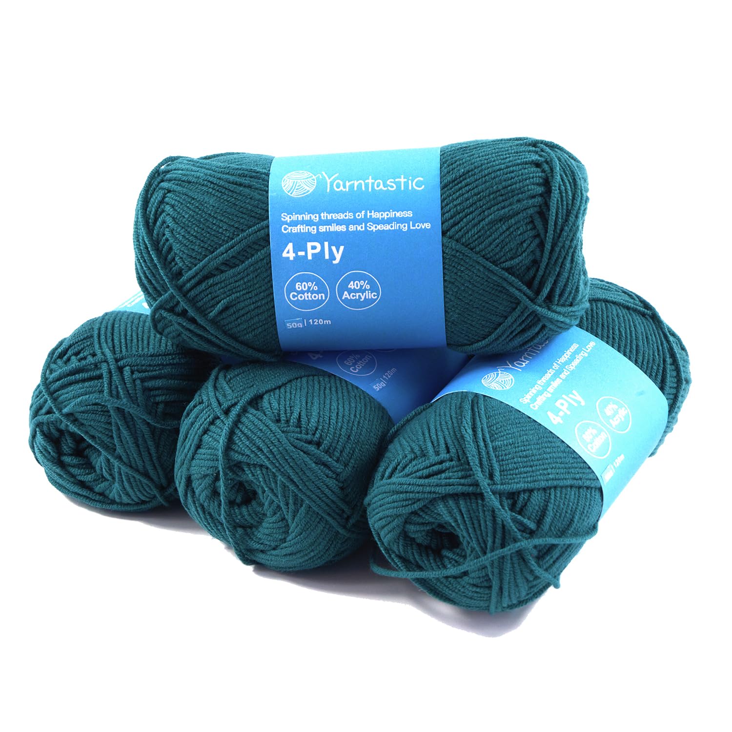 Yarntastic 50g x 4 Balls in a Pack, 4 Ply Yarn, 16 Wraps per inch (About 2.5cm), 60% Cotton 40% Acrylic Blended, 43 Colour Choices; for Knitting, Crochet, Amigurumi, Baby Blanket, Clothing and Others