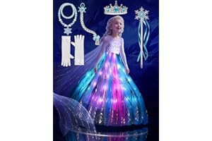 UPORPOR Princess Costume, RGB LED Light Up Syncs Music App Control, Toddler Princess Dress Up Halloween Costume