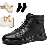 Tadium Men’s Genuine Leather Orthopedic Walking Boots, Casual & Versatile, Waterproof & Fleece-Lined, Arch Support, Non-slip