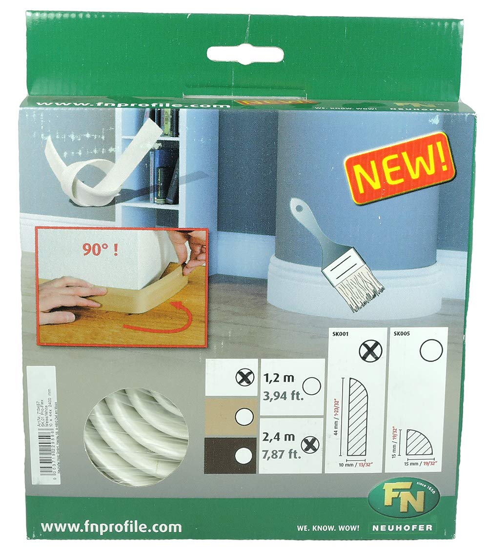 Neuhofer Holz 713457 Biegesockelleiste Bendable skirting Board 10 x 44 x 2400 mm, White