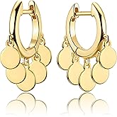 Mevecco Gold Tassel Huggie Hoop Earrings 18K Gold Plated Dainty Small Star Disc Cross Turquoise CZ Tassel Dangle Drop Huggy Sleeper Earrings for Women for Her