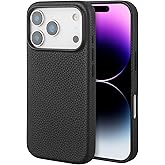 Compatible with iPhone 17 Pro Max Leather Case – Premium Litchi Grain Real Leather Cover Compatible with MagSafe, Slim Protective Case with Soft Microfiber Lining, Shockproof, 6.9 inch Black
