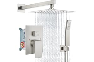 Aolemi Shower Faucet Set Rain Shower System with Handheld Spray Bathroom Shower Combo Rough-in Valve and Shower Trim Kit Included Brushed Nickel 8 Inch Wall Mount Shower Head