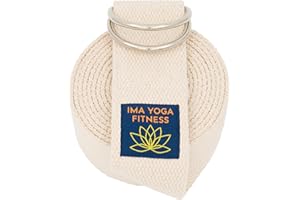 Ima Yoga Fitness - Adaptive Yoga Strap, Stretching Strap, 2 Inches Wide, 100% Naturally Soft Cotton, Steel D-Rings, Includes Natural Cotton Drawstring Storage Pouch and Instructional E-Book
