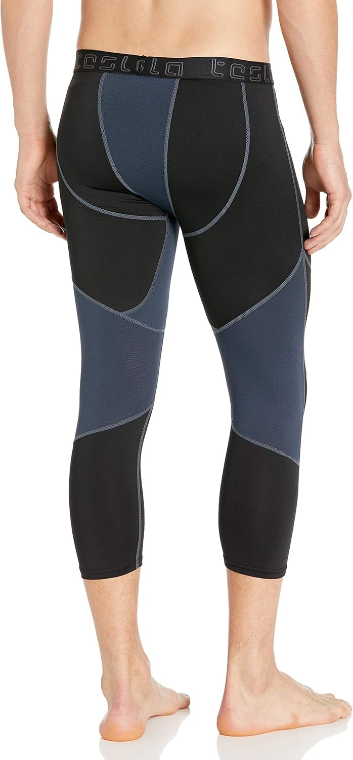 TSLA Men's Compression 3/4 Capri Pants Baselayer Cool Dry Sports Running Yoga Tights : Clothing