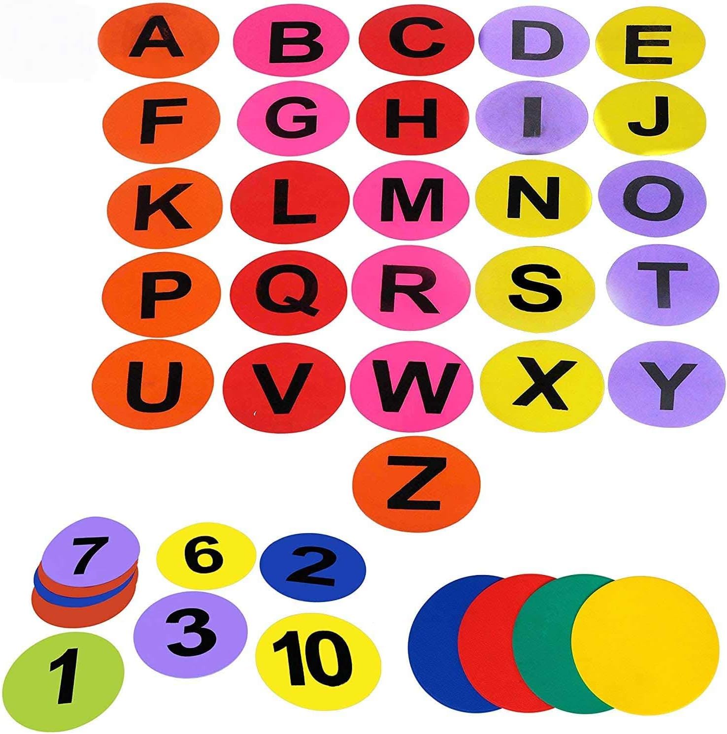 GSi Colorful Spot Markers Anti Slip Skid Rubber Dots for Drills and Training School Teaching (8 inch), Assorted Bright & Neon Colors (Alphanumeric Combo)