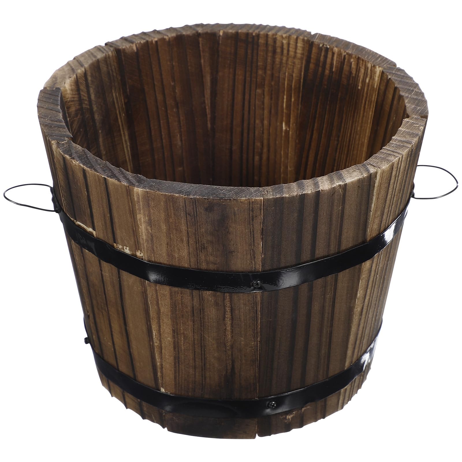 Healeved Wooden Round Barrel Planter Flower Pots for Home Office Garden Wedding Decor, Medium Brown, 15x12x13cm, Indoor Outdoor Plant Pots
