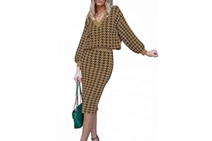 HUUSA Women 2 Piece Sweater Midi Pencil Skirt Set Fall Winter Split Dress Batwing Long Sleeve Oversized Top Casual Outfit