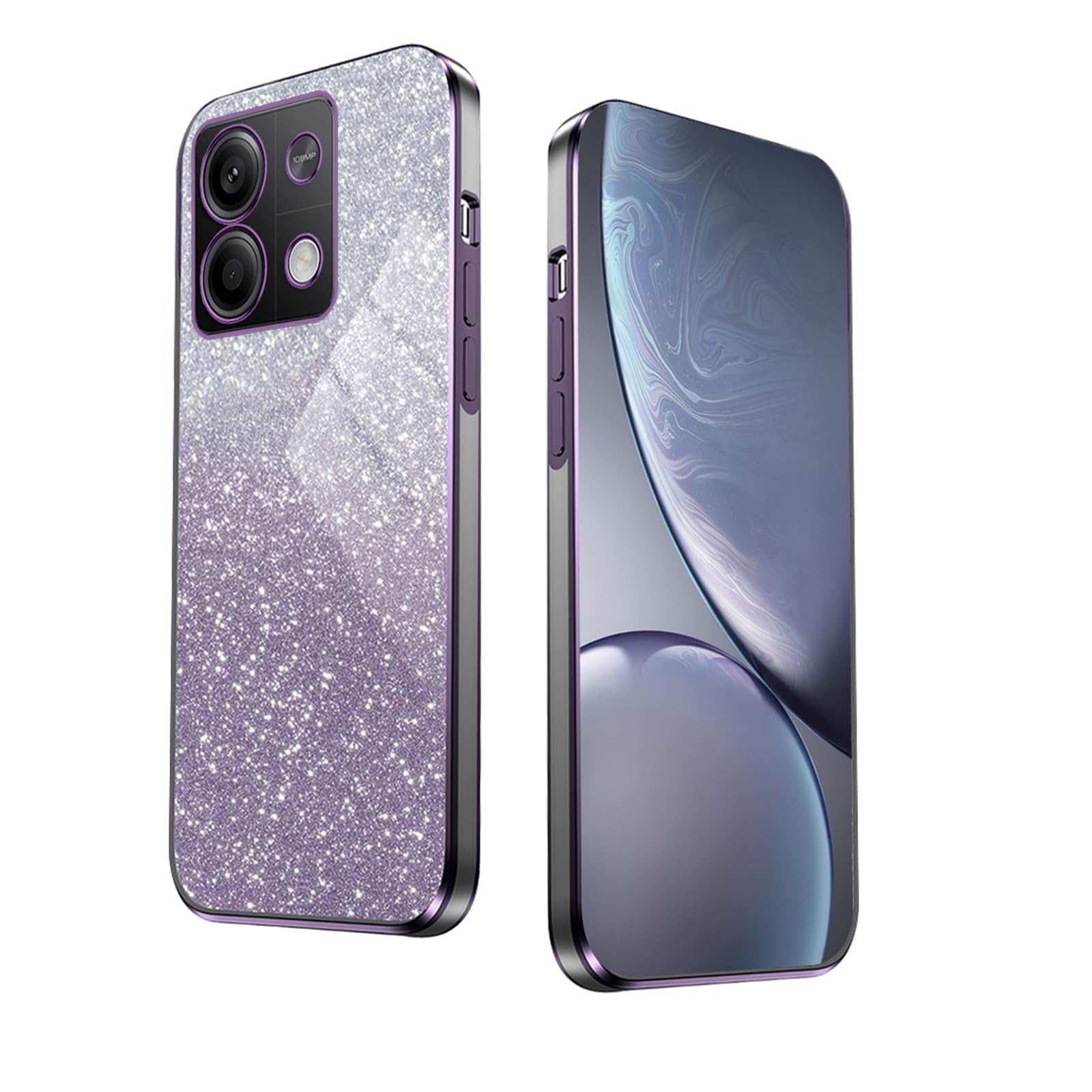 WBWONE Glitter Case for Xiaomi Redmi Note 13 5G Case, Electroplated Edge, Flexible Protection, Shockproof Soft Cover Shell with Glitter Stickers - Purple