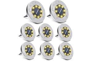 Yooumoga 8 Pack Solar Ground Lights, 8 LED Waterproof In-Ground Lights Outdoor Landscape Lighting for Lawn, Garden, Patio, Pathway, Yard, Deck, Driveway, Walkway (Warm White)