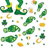 10 Sheets 150 Pcs Leprechaun Footprints Floor Decals Stickers St. Patrick's Day Decorations Shamrock Self Adhesive Shamrock Gold Coin Stickers for Office Home Window Party Supplies