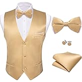 Barry.Wang Mens Suit Vest Bow Tie Set 4PCS Formal V-neck Slim Fit Casual Solid Color Waistcoat Wedding Party Tuxedo