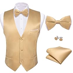 Barry.Wang Mens Gold Formal Suit Vest V-neck Slim