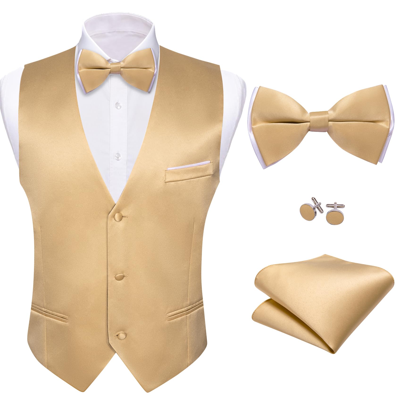 Barry.Wang Mens Gold Formal Suit Vest V-neck Slim