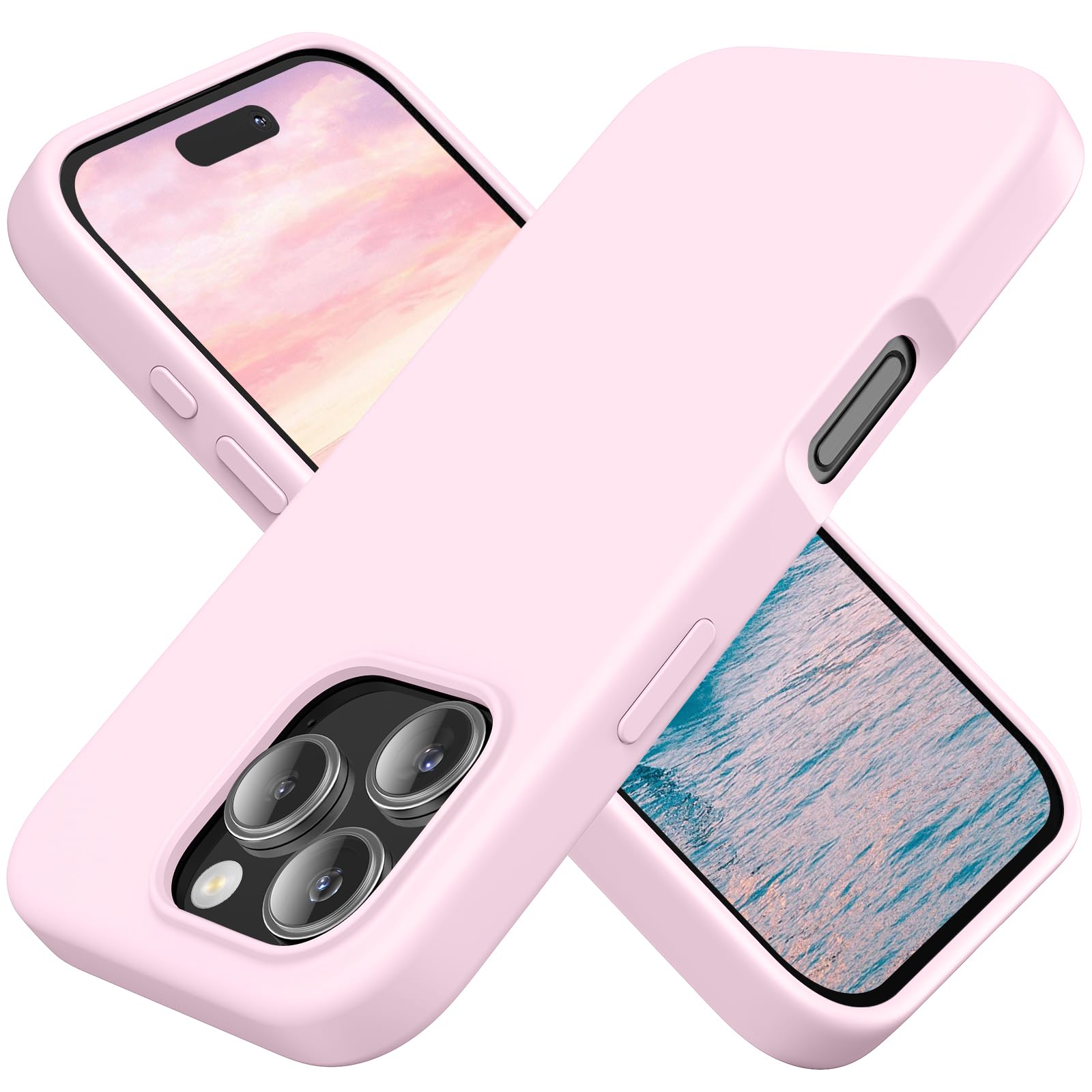 TAXXOE Silicone Case Compatible with iPhone 16 Pro Max Case Soft Ultra Slim Protective Shockproof Liquid Silicone Phone Case,Anti-Scratch Microfiber Lining, 6.9" Pink white