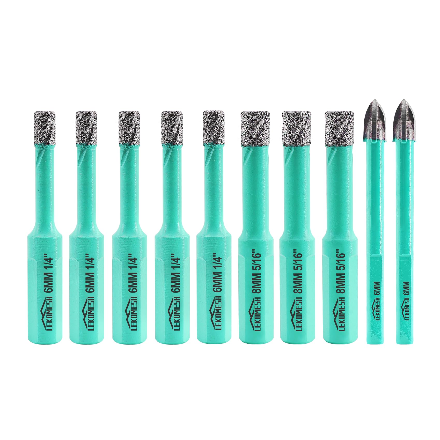 LEKOMESH Diamond Drill Bit Kit - 5pcs 6MM & 3pcs 8MM Diamond Hole Saw & 2pcs 6MM Carbide Drill Bit with Triangle Shank for Ceramic Marble Granite Stone