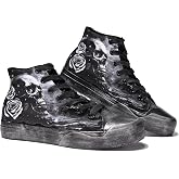 GXZUORUI Spooky Halloween Skull High Top Lace Up Canvas Walking Shoes | Unisex Gothi Skeleton Canvas Sneakers,Retro Punk Shoes for Streetwear,Casual and Breathable Black Tennis Shoes