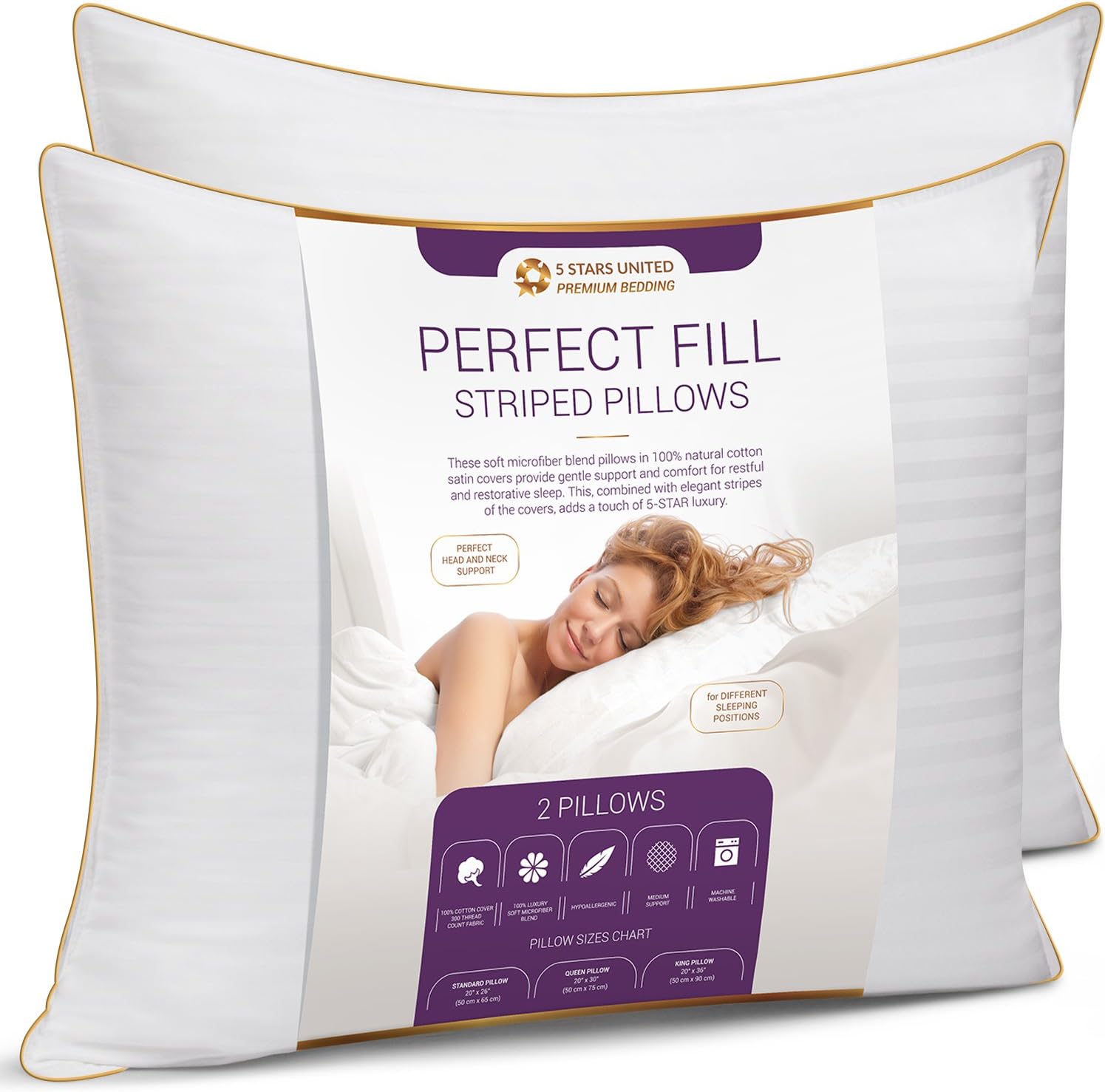 5 Stars United Premium Quality Stripe Pillow For Sleeping