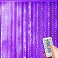 SUWITU 300 LED Curtain Fairy Lights, 9.8x6.6Ft USB Powered 8 Lighting Modes Waterproof Window Hanging Lights for Bedroom, Christmas Fairy Lights with Remote for Bedroom, Xmas, Wedding Decor(Purple)