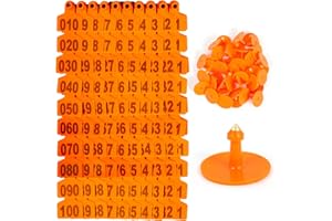 GMXZX 100PCS 001-100 Number Plastic Livestock Ear Tags for Farm Animals - ID Tags in Yellow, Green, Blue, Orange - Tagger for Cow, Cattle, Sheep, Goats, Pigs, Hogs (Orange)
