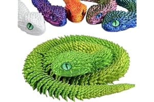 YILCER 3D Printed Animals-Snake Viper, 24 in Surprise Mystery Snake Fidget Toy Creative Toy 3D Printed Articulated Snake Collectibles Home Office Executive Desk Decor (Yellow Green)