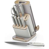 Ninja&reg; NeverDull&reg; 10-Pc Knife Set, Amazon Exclusive Bone &amp; Champagne | Stays razor-sharp 10+ years. Premium German steel. Removable sharpener. Saving up to 35% more counter space, NK32010IV1